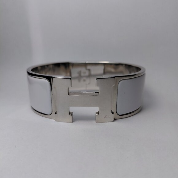 Hermes Clic Clac H Bracelet Blanc Silver White Enamel Bangle Size Small PM - Picture 3 of 16